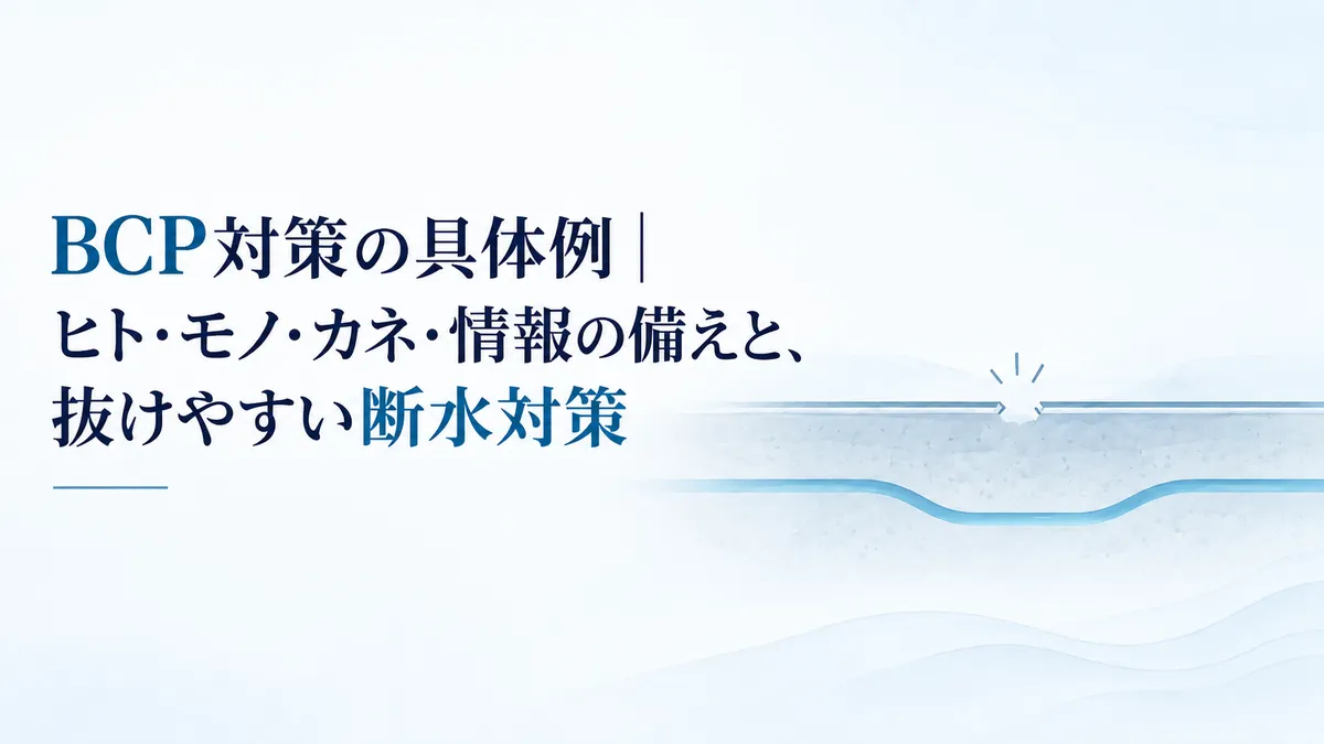 BCP対策の具体例|ヒト・モノ・カネ・情報の備えと、抜けやすい断水対策