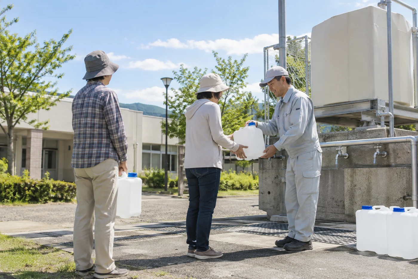 断水した地域で給水を受ける住民